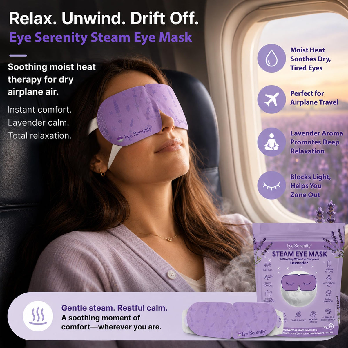 LURE Eye Serenity Steam Eye Mask lavender in use