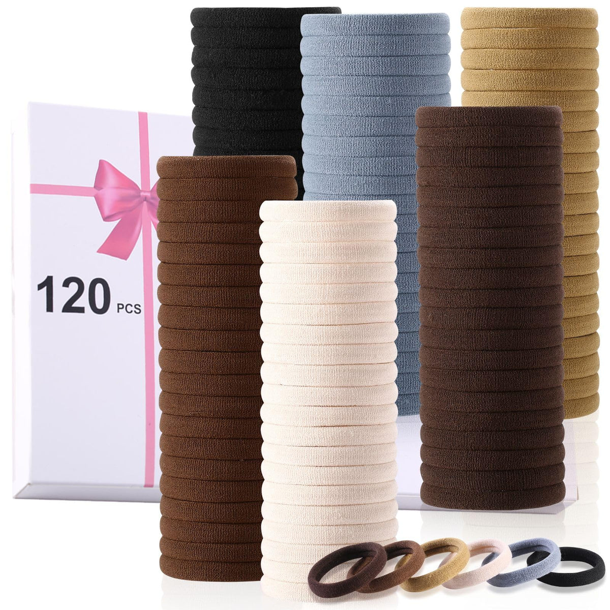 LuSeren 120 Pcs No Damage Hair Ties in neutral colours front view