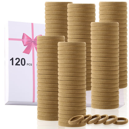 LuSeren 120 Pcs No Damage Hair Ties light brown front view