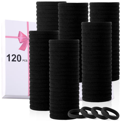 LuSeren 120PCS black hair ties front view in packaging