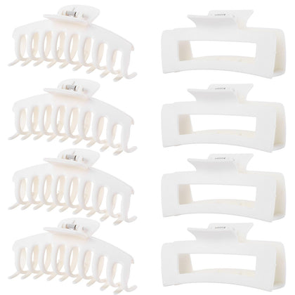 LuSeren 8 Pack White Hair Clips large matte claw clips front view