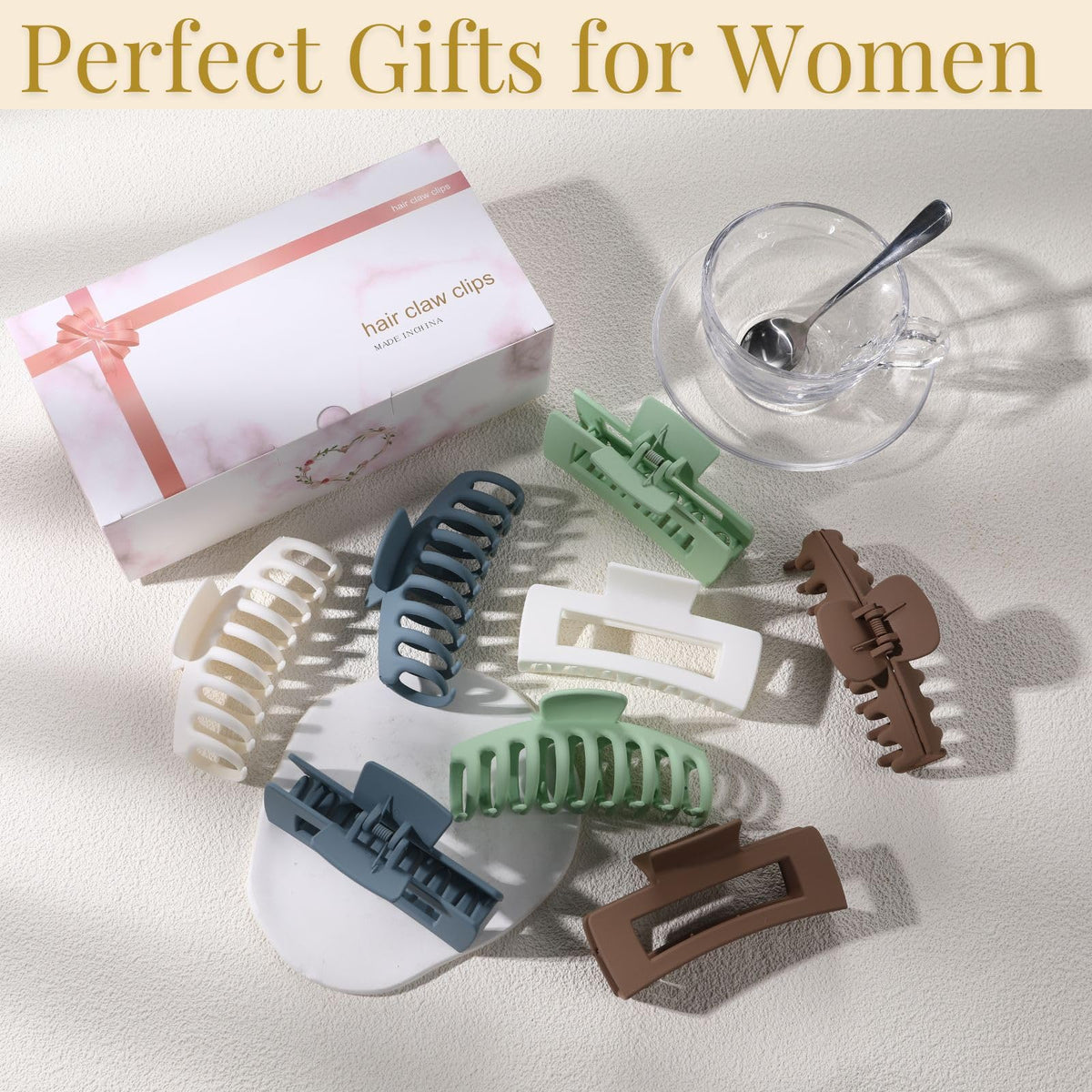 LuSeren hair clips in light gray and white