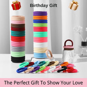 LuSeren hair ties arranged in a colourful pattern