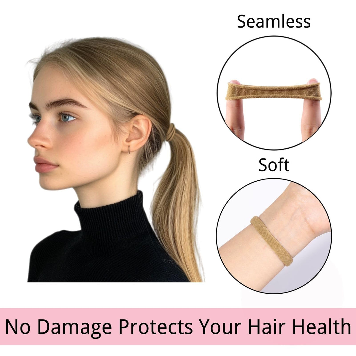 LuSeren hair ties displayed on a wooden surface