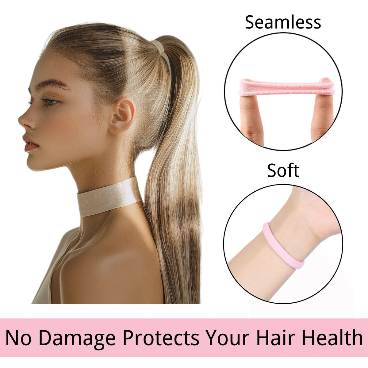LuSeren hair ties on a model's ponytail
