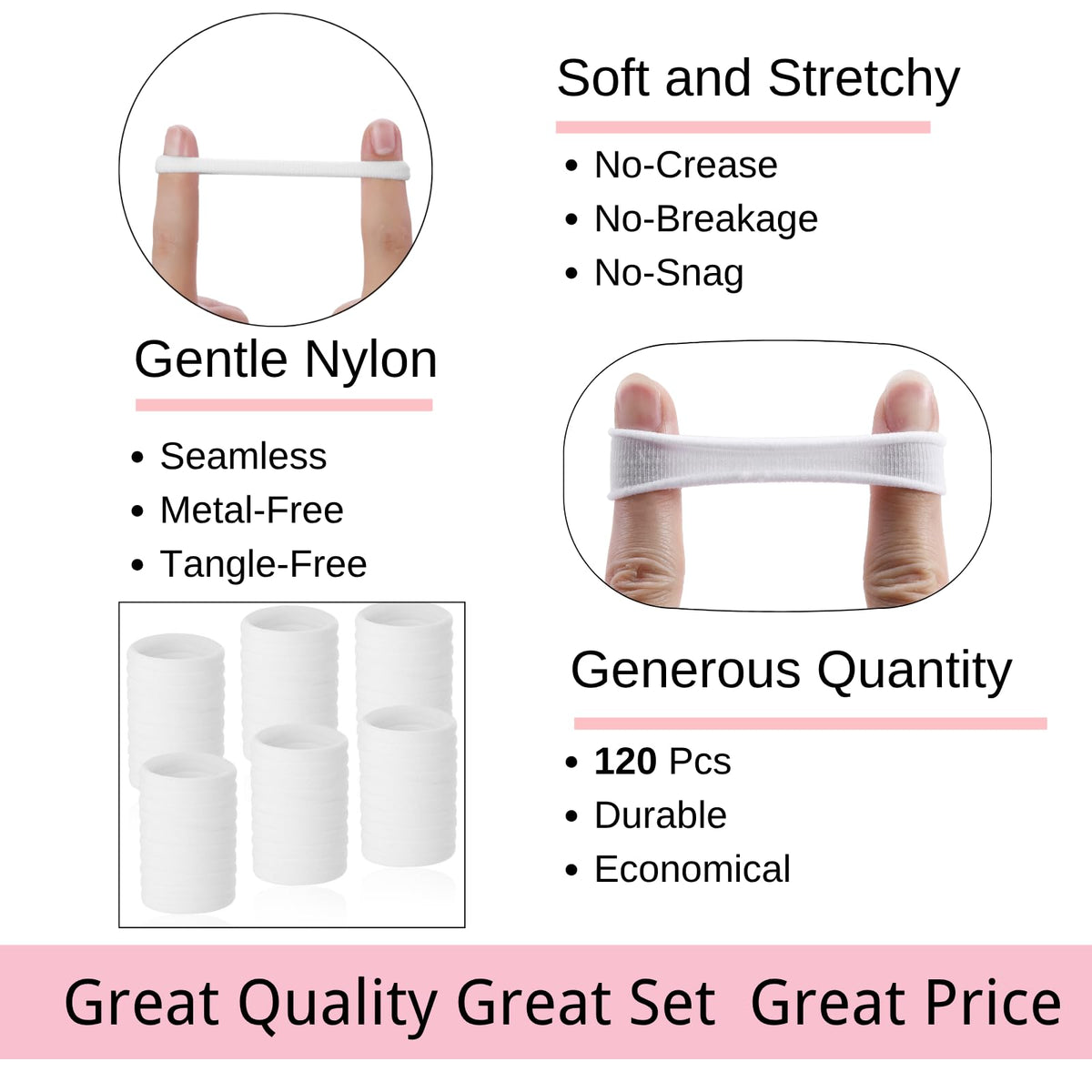 LuSeren large soft nylon hair elastics, side view