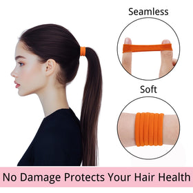 LuSeren orange hair ties in use on a ponytail