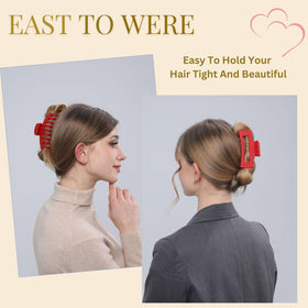 LuSeren Red Hair Clip holding thick hair in place