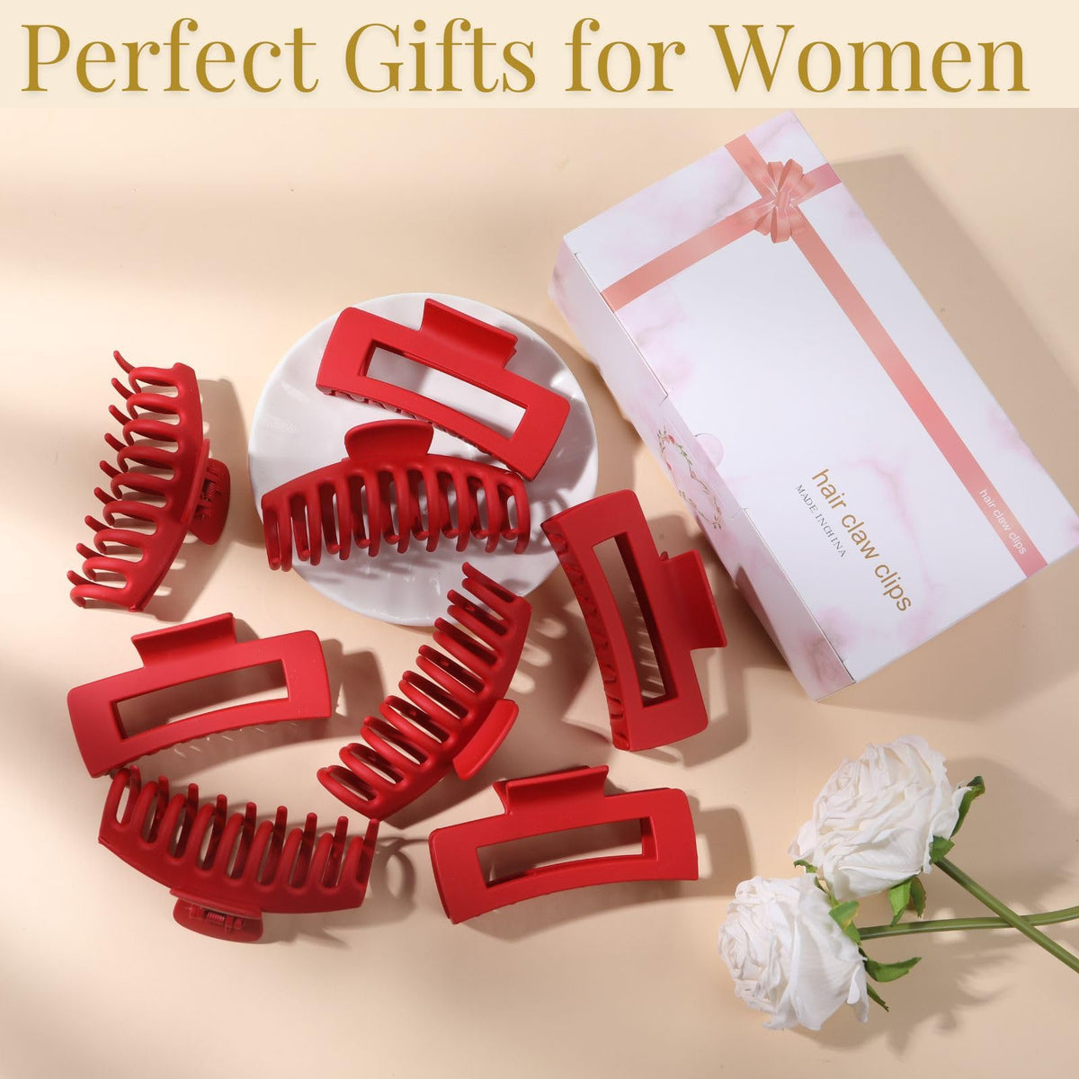 LuSeren Red Hair Clips arranged on a table