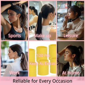 LuSeren yellow hair ties in use on a ponytail