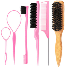 Luumxai 6PCS hair styling tools kit front view with wooden boar bristle brush