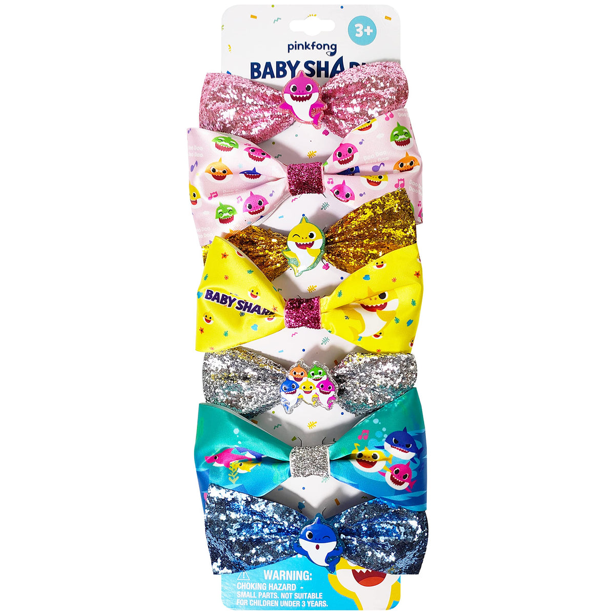 LUV HER Baby Shark Kids Hair Bows Gift Set front view with 7 colourful bows