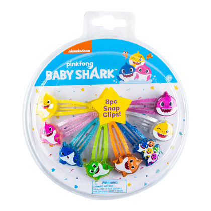 LUV HER Baby Shark Kids Hair Clips 8 Pack colourful snap clips front view
