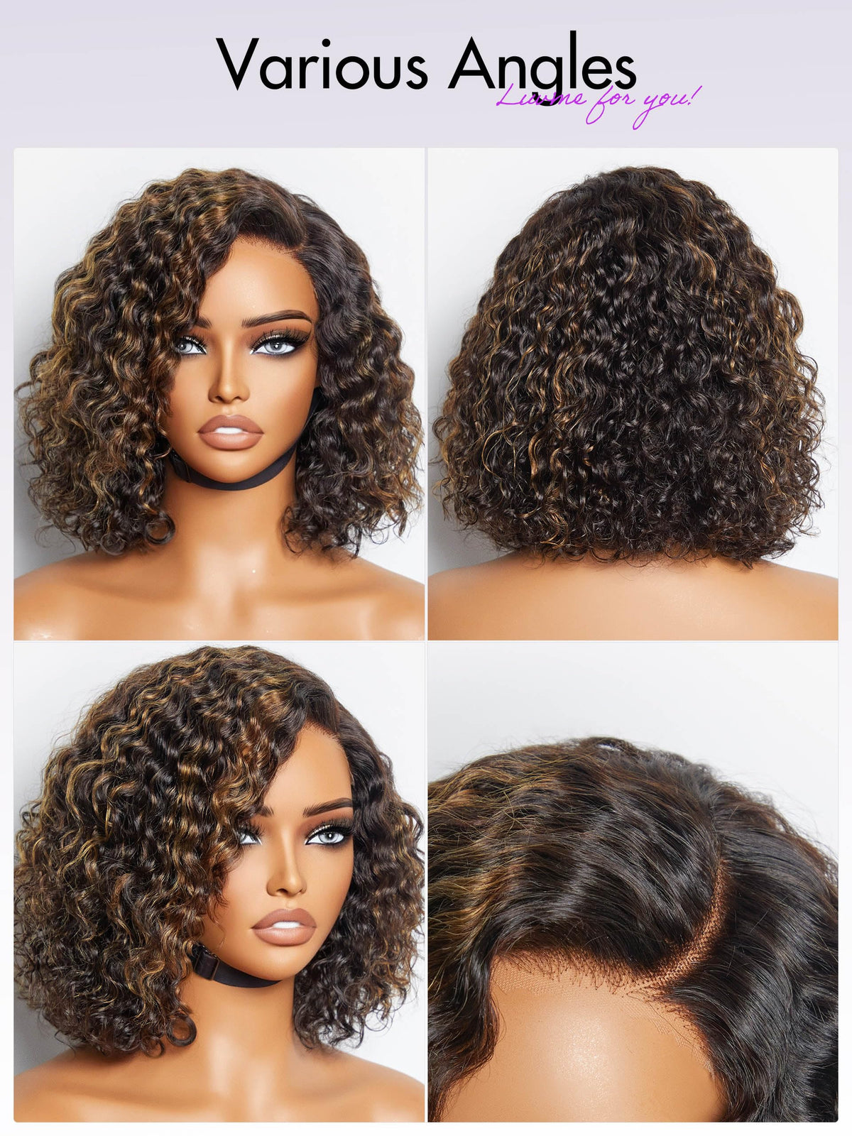 LUVME HAIR 10-inch curly glueless wig close-up of the lace front