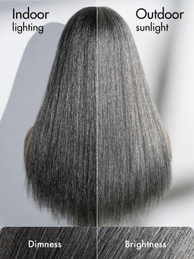 LUVME HAIR 16 Inch Grey Salt & Pepper Wig close-up of texture
