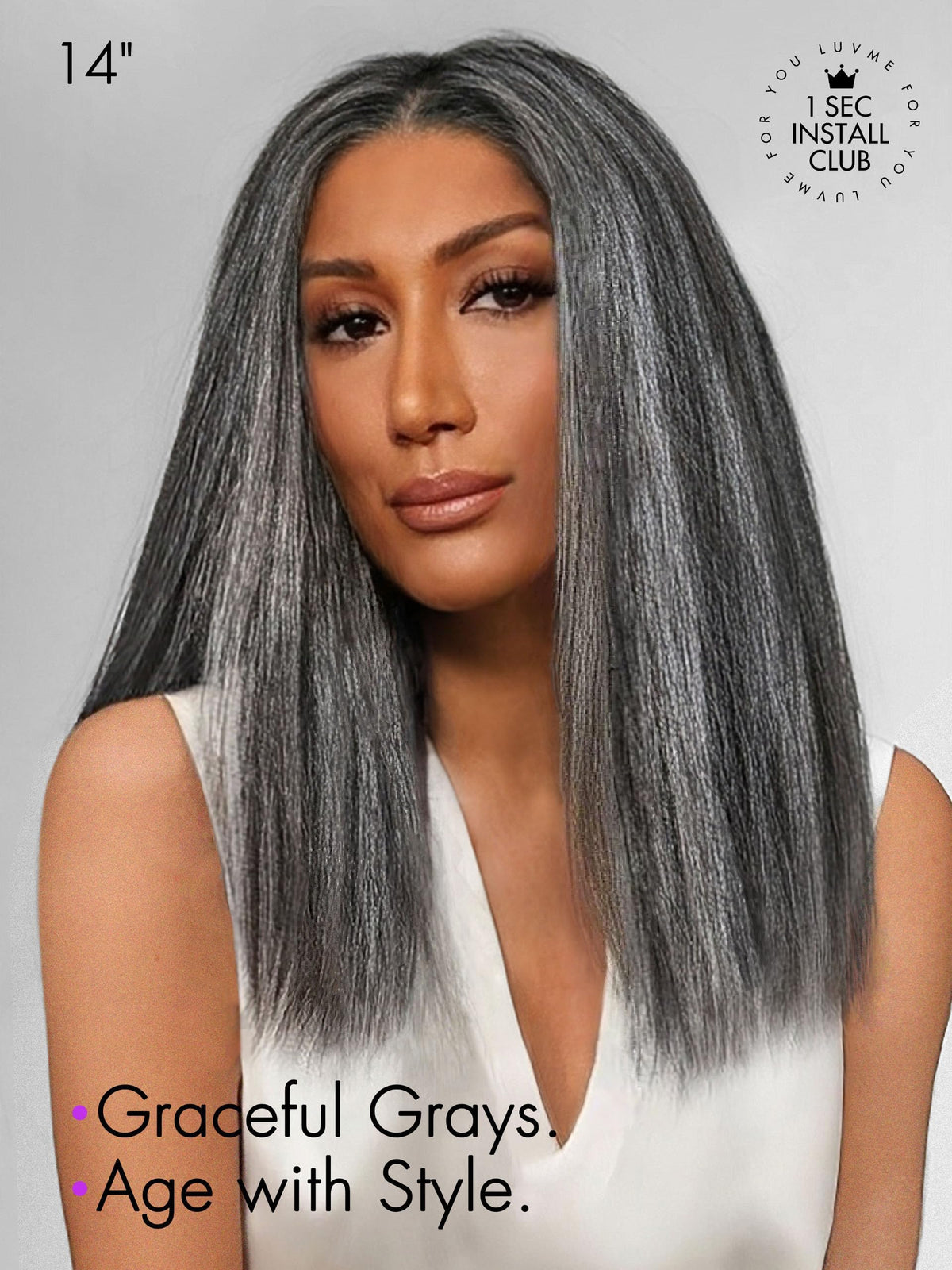LUVME HAIR 16 Inch Grey Salt & Pepper Wig on mannequin