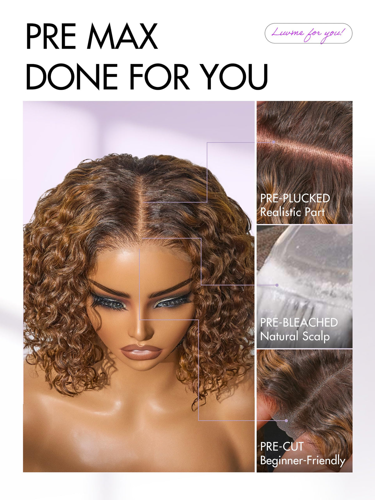 LUVME HAIR 5X5 Deep Curly 10 Inch Wig back view