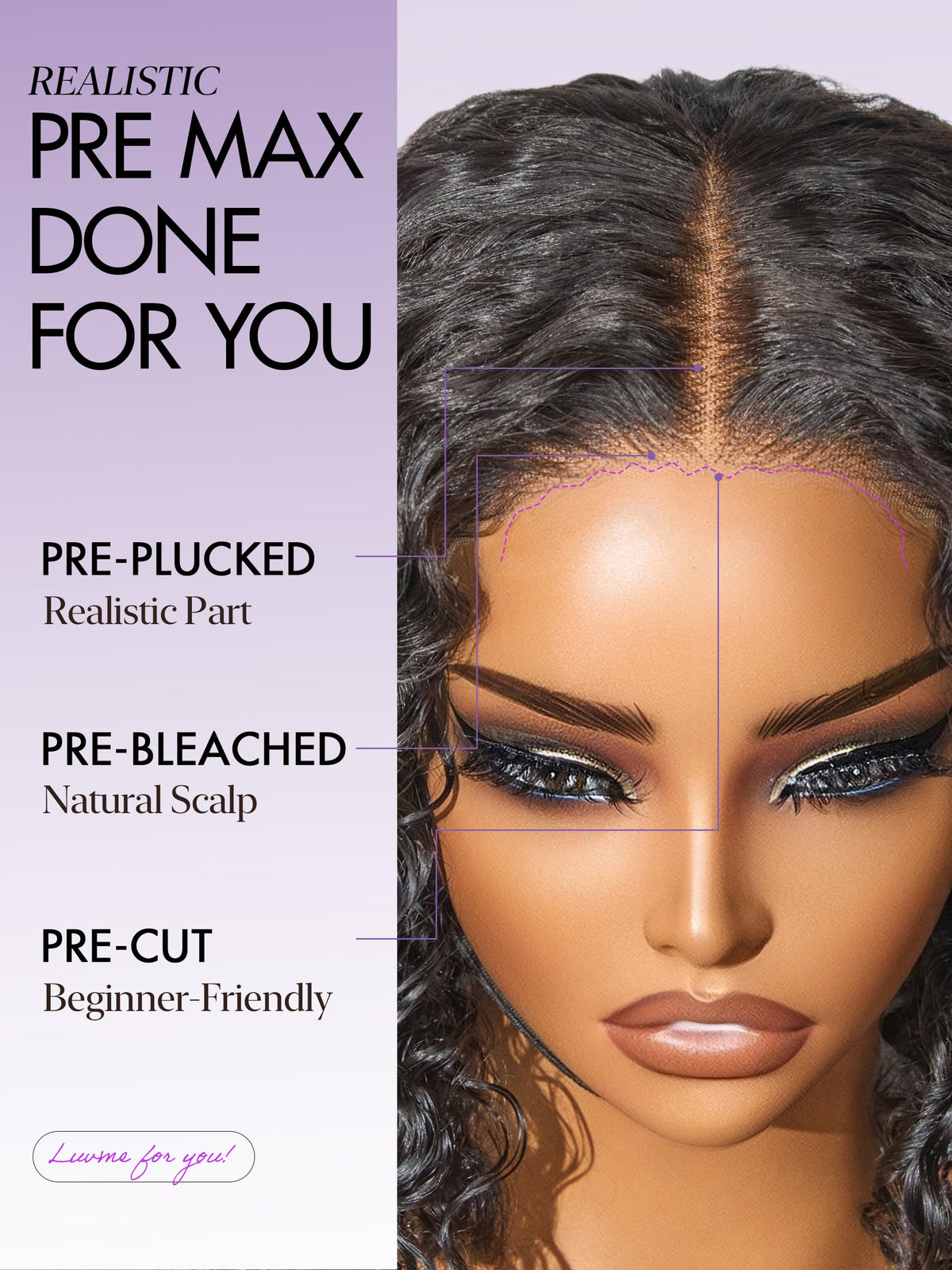 LUVME HAIR 5X5 Deep Curly Wig close-up of HD lace front