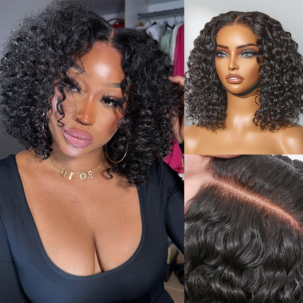 LUVME HAIR 5X5 Deep Curly Wig front view with natural black colour