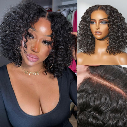 LUVME HAIR 5X5 Deep Curly Wig front view with natural black colour
