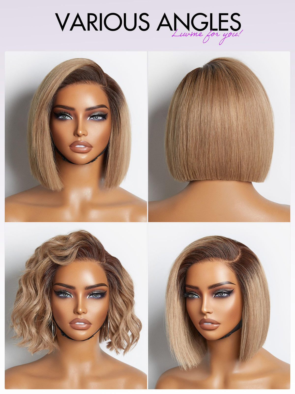 LUVME HAIR 8 Inch Ash Blonde Bob Wig close-up of lace