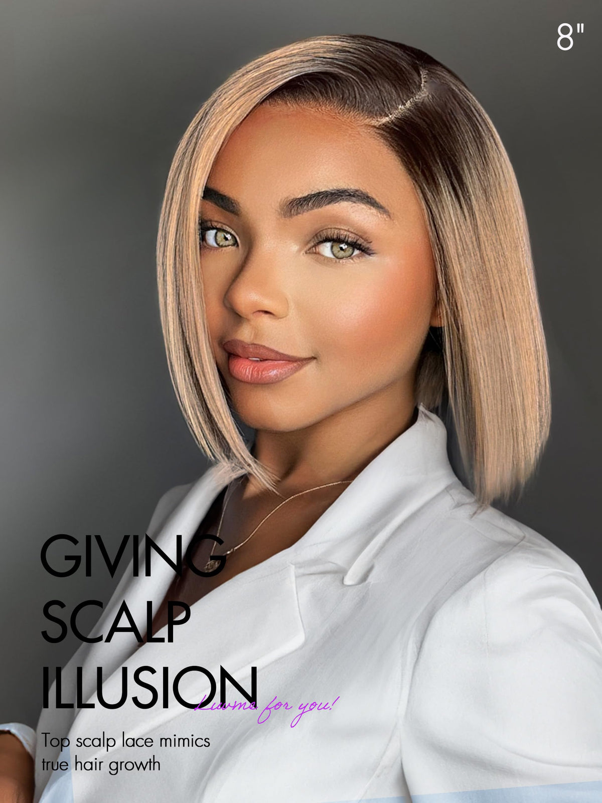 LUVME HAIR 8 Inch Ash Blonde Bob Wig side view