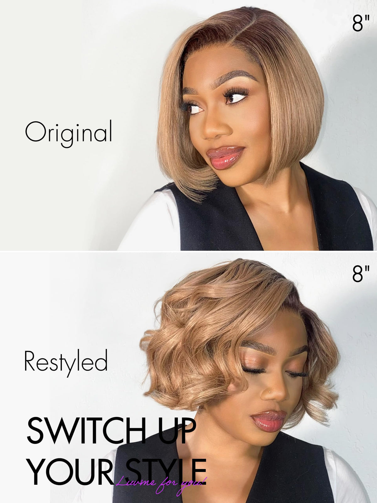 LUVME HAIR 8 Inch Ash Blonde Bob Wig with packaging