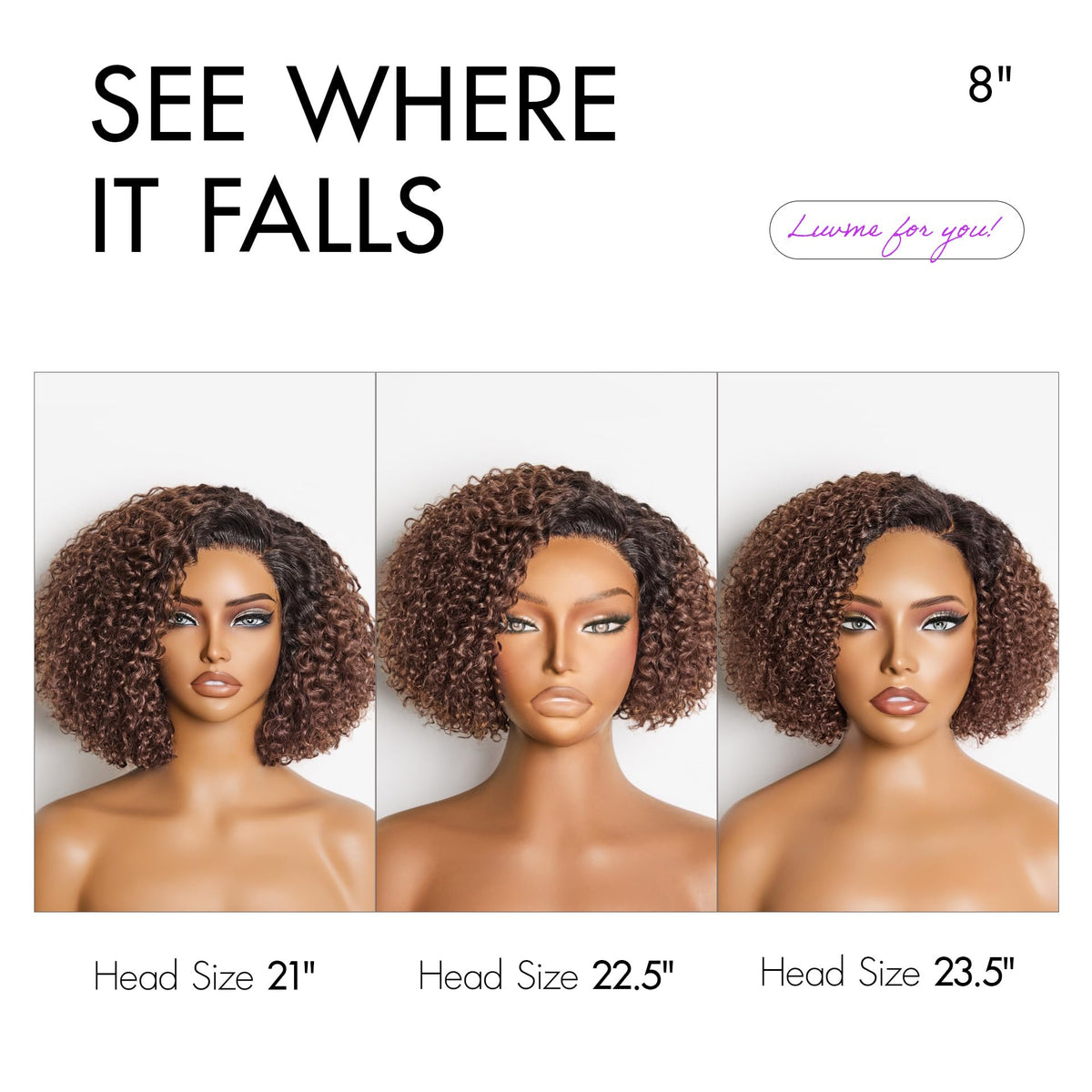 LUVME HAIR 8 Inch Kinky Curly Ombre Brown Wig back view