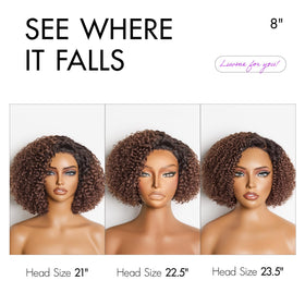 LUVME HAIR 8 Inch Kinky Curly Ombre Brown Wig back view
