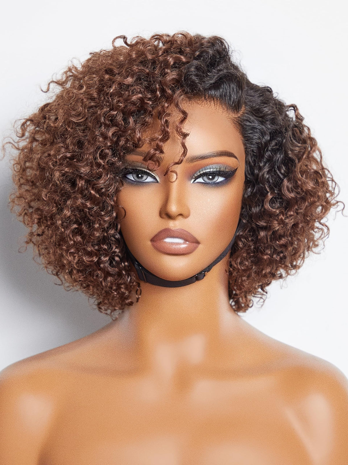 LUVME HAIR 8 Inch Kinky Curly Ombre Brown Wig front view