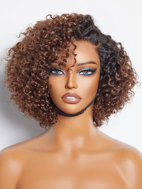 LUVME HAIR 8 Inch Kinky Curly Ombre Brown Wig front view