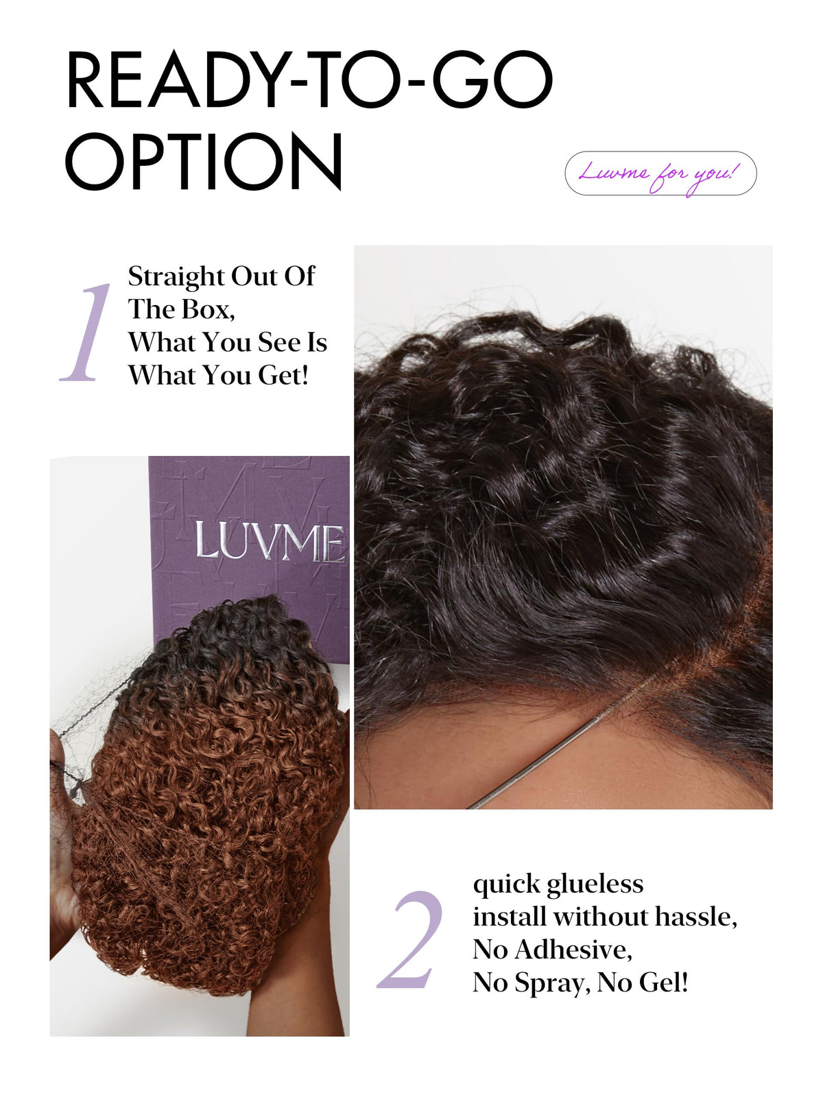 LUVME HAIR 8 Inch Kinky Curly Ombre Brown Wig on model
