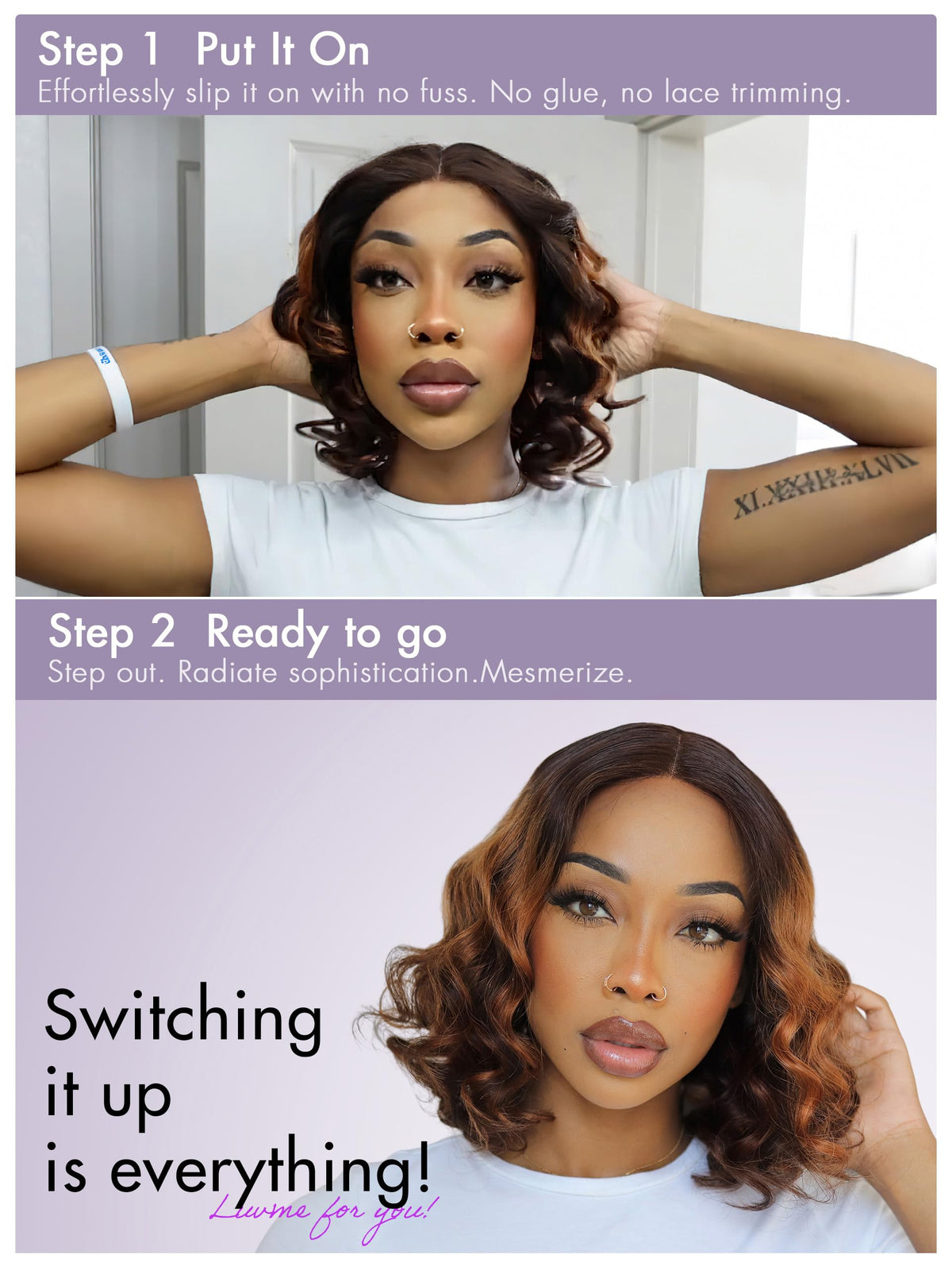 LUVME HAIR Ombre Brown Bob Wig styled