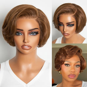 LUVME HAIR Short Pixie Cut Wig front view in Chestnut Brown