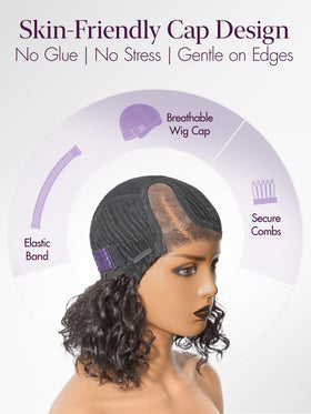 LUVME HAIR Water Wave Pixie Cut Wig close-up of HD lace