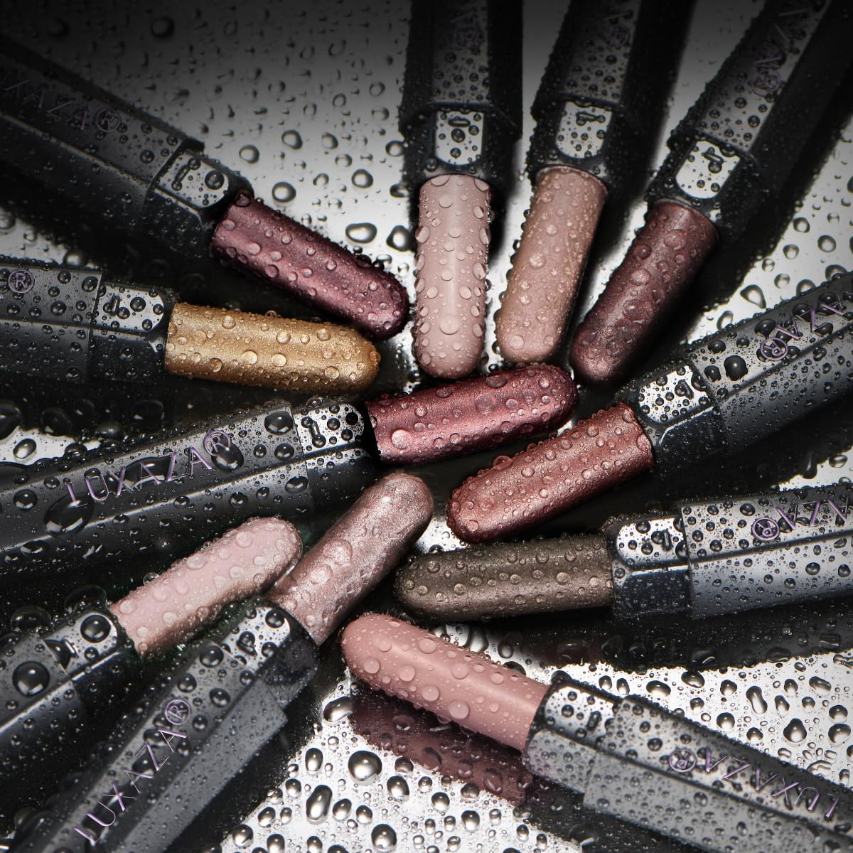 LUXAZA PRO eyeshadow stick set packaging and included blending brush