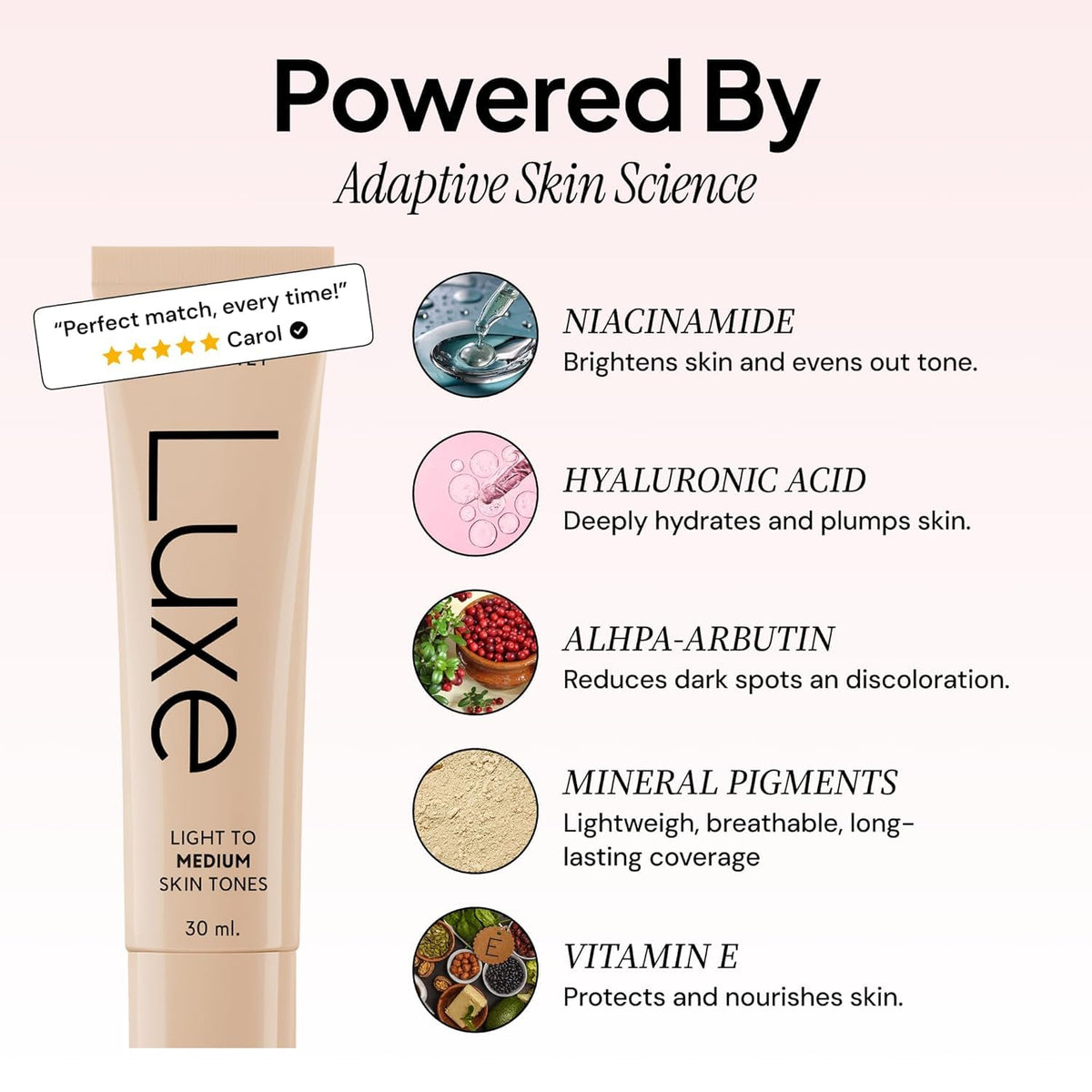 LUXE Color Changing Foundation Medium Dark swatch on skin