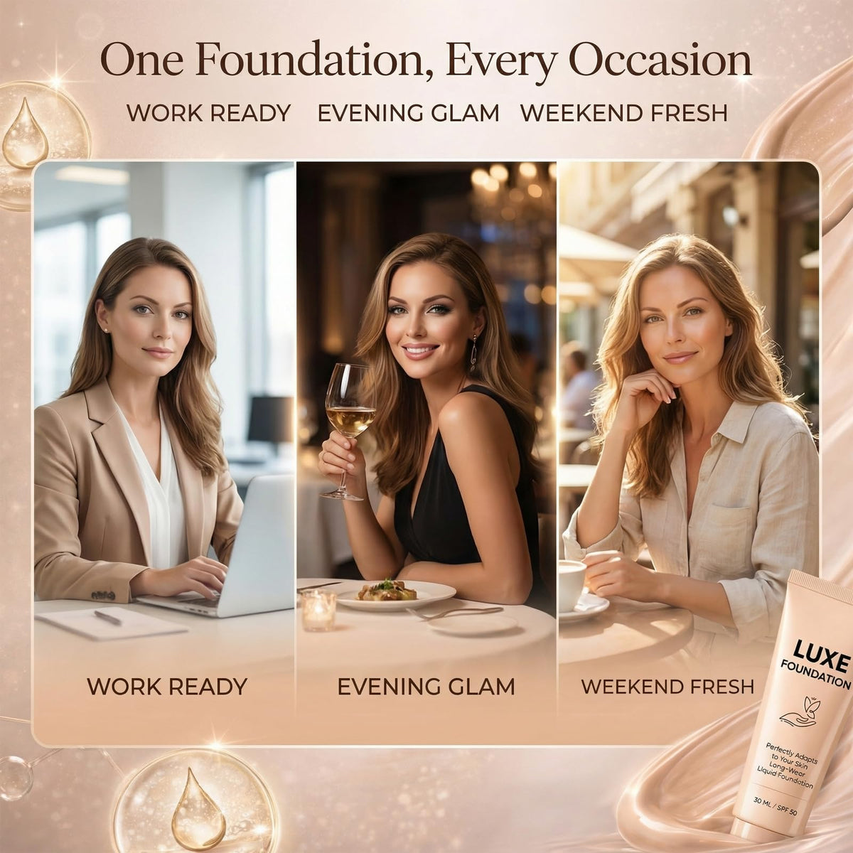 LUXE FOUNDATION colour changing foundation in use outdoors