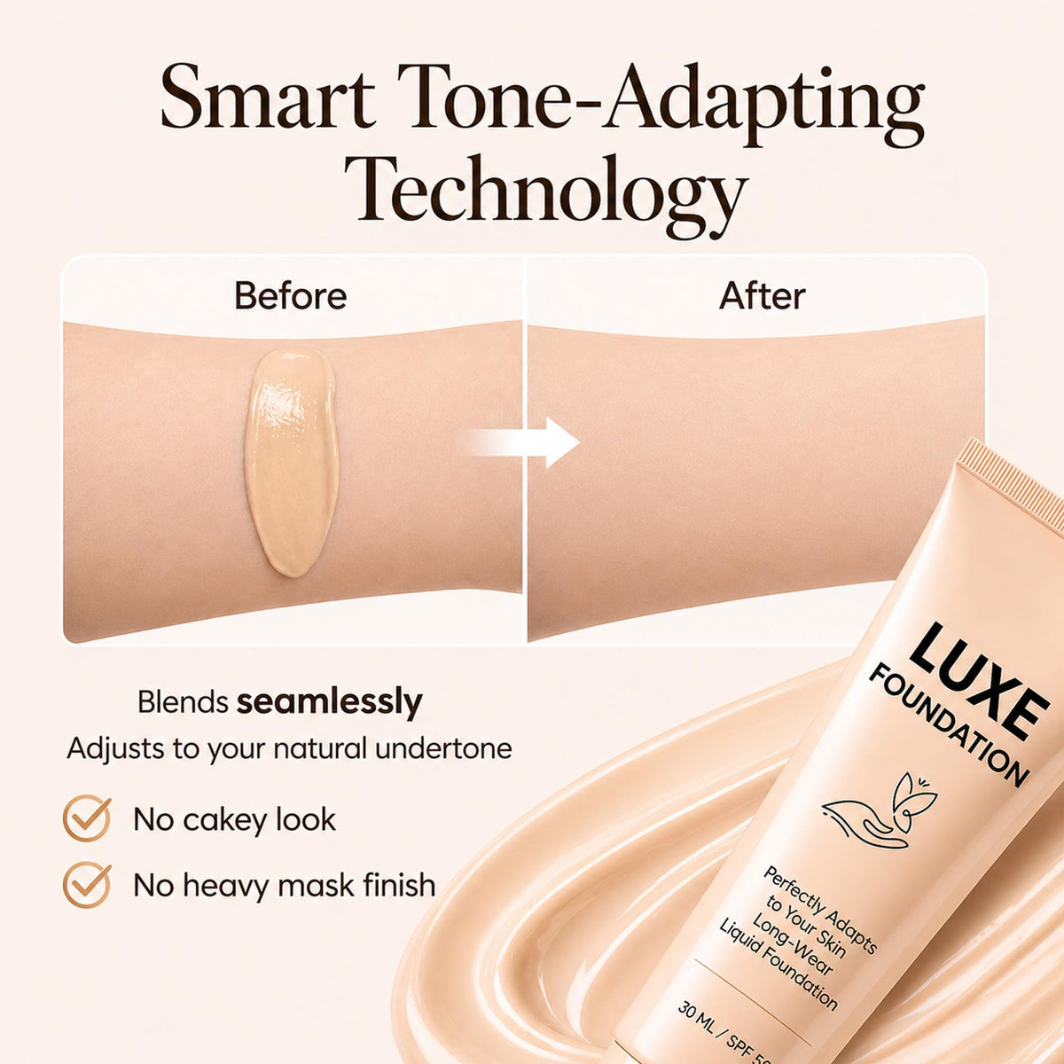 LUXE FOUNDATION colour changing foundation packaging