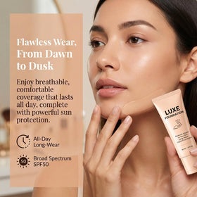 LUXE FOUNDATION colour changing foundation with SPF50 label