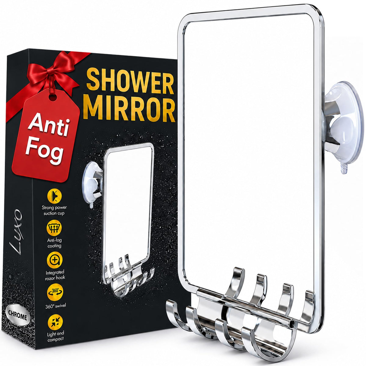 Luxo Shower Mirror front view with anti-fog coating