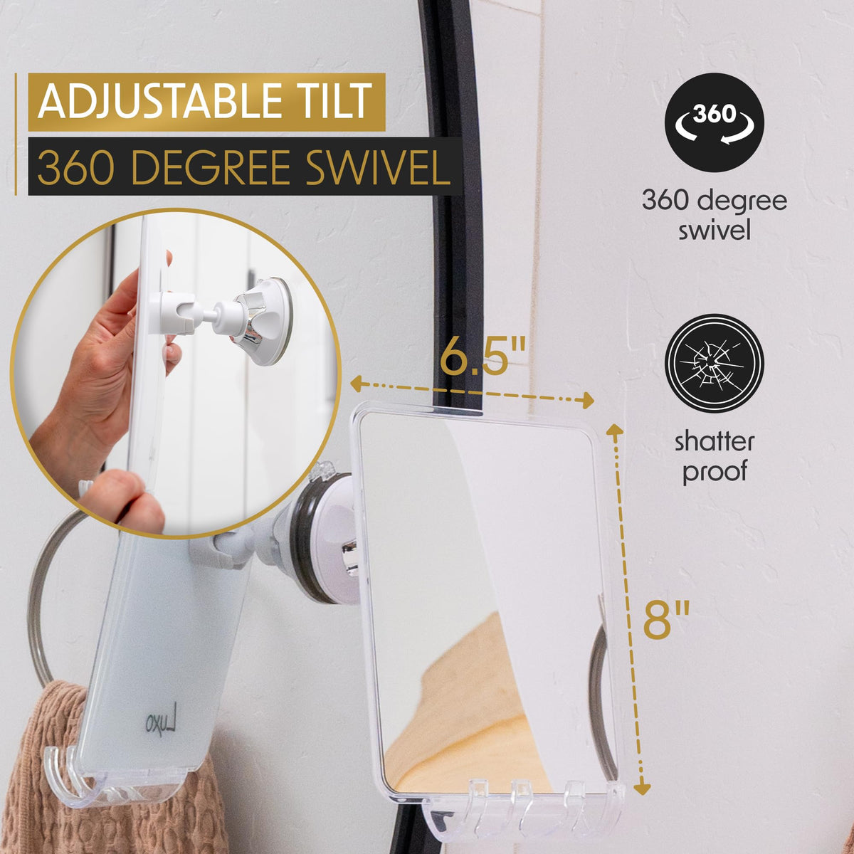 Luxo Shower Mirror in a modern bathroom setting