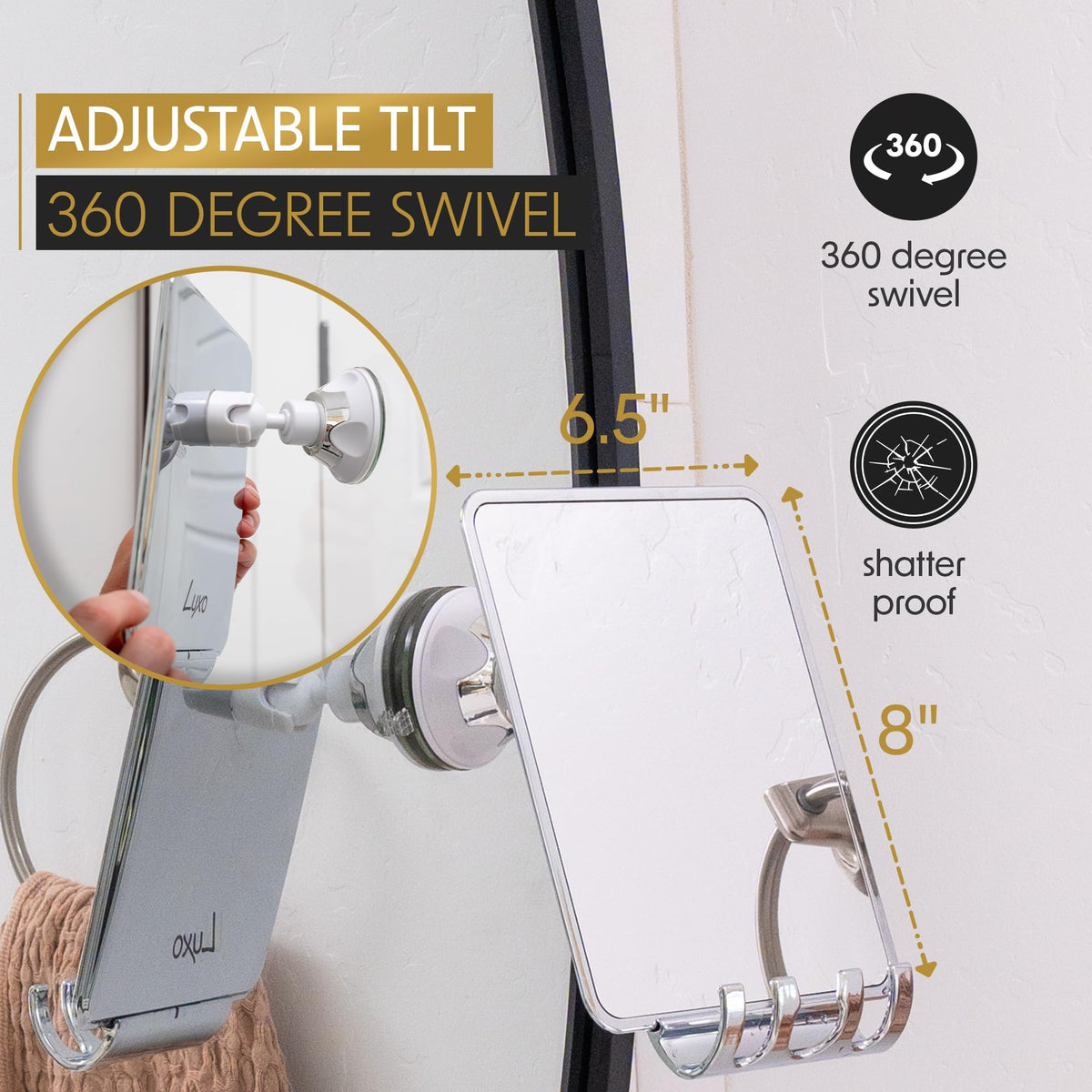 Luxo Shower Mirror packaging with product details