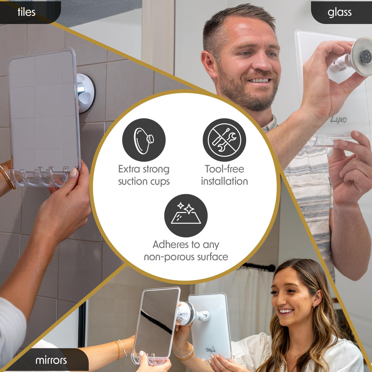 Luxo Shower Mirror showing shatterproof design