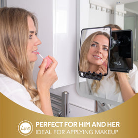 Luxo Shower Mirror with removable razor holder in shower setting