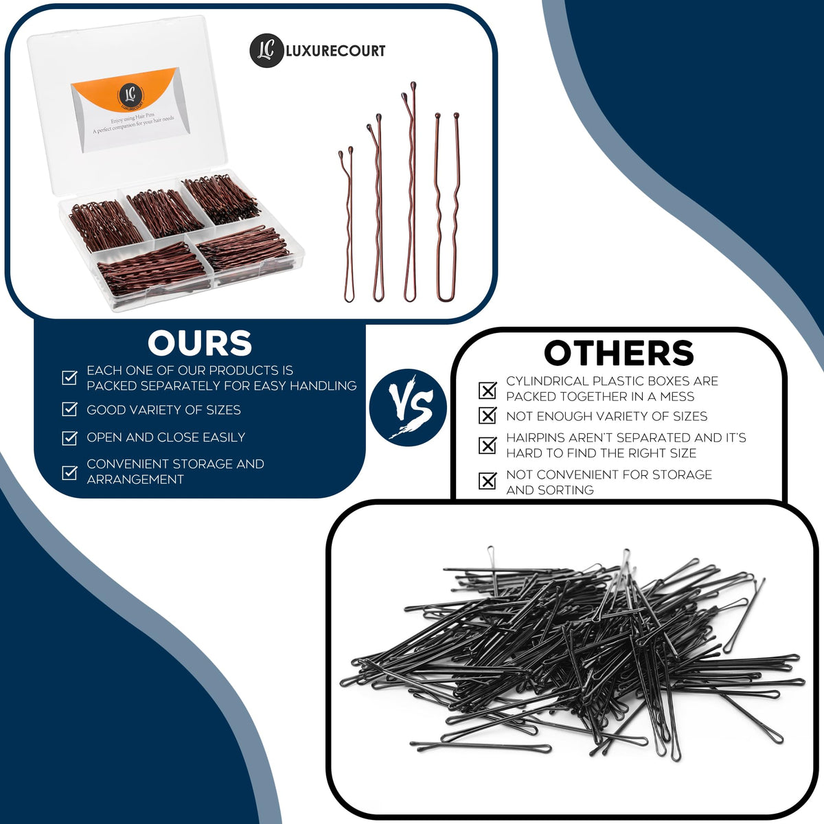 Luxurecourt bobby pins set with storage container open