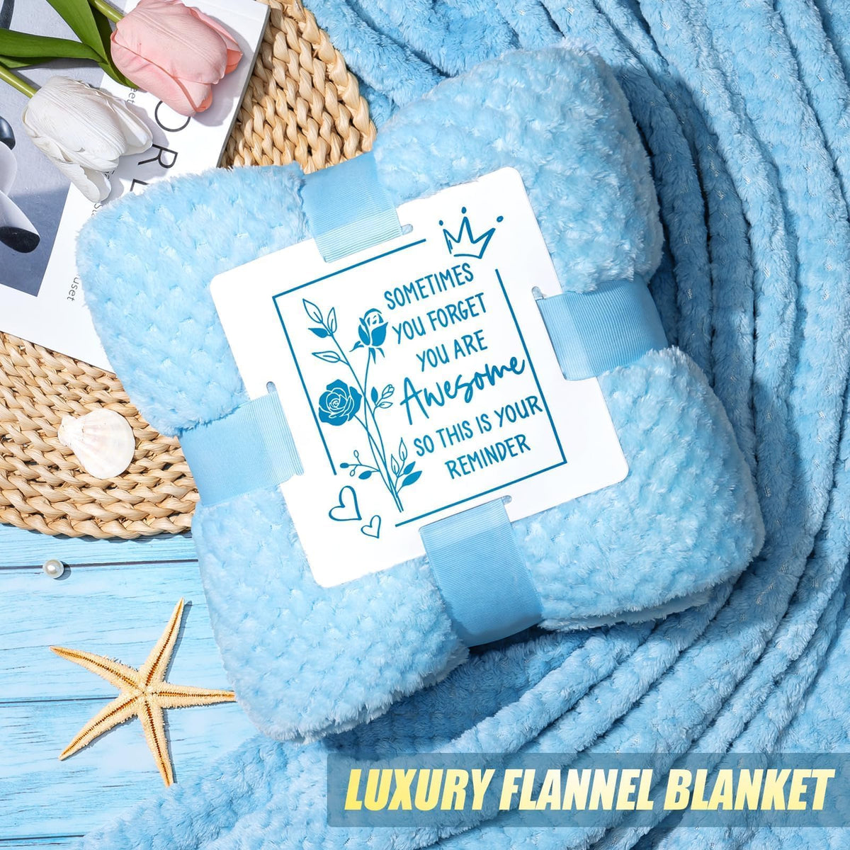 Luxurious flannel blanket included in Qinline spa gift basket