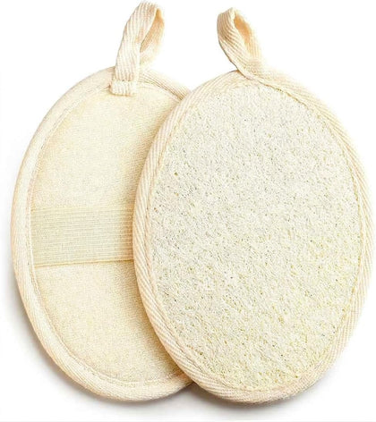 LWJTTDFJ Natural Loofah Sponge front view with soft terry cloth