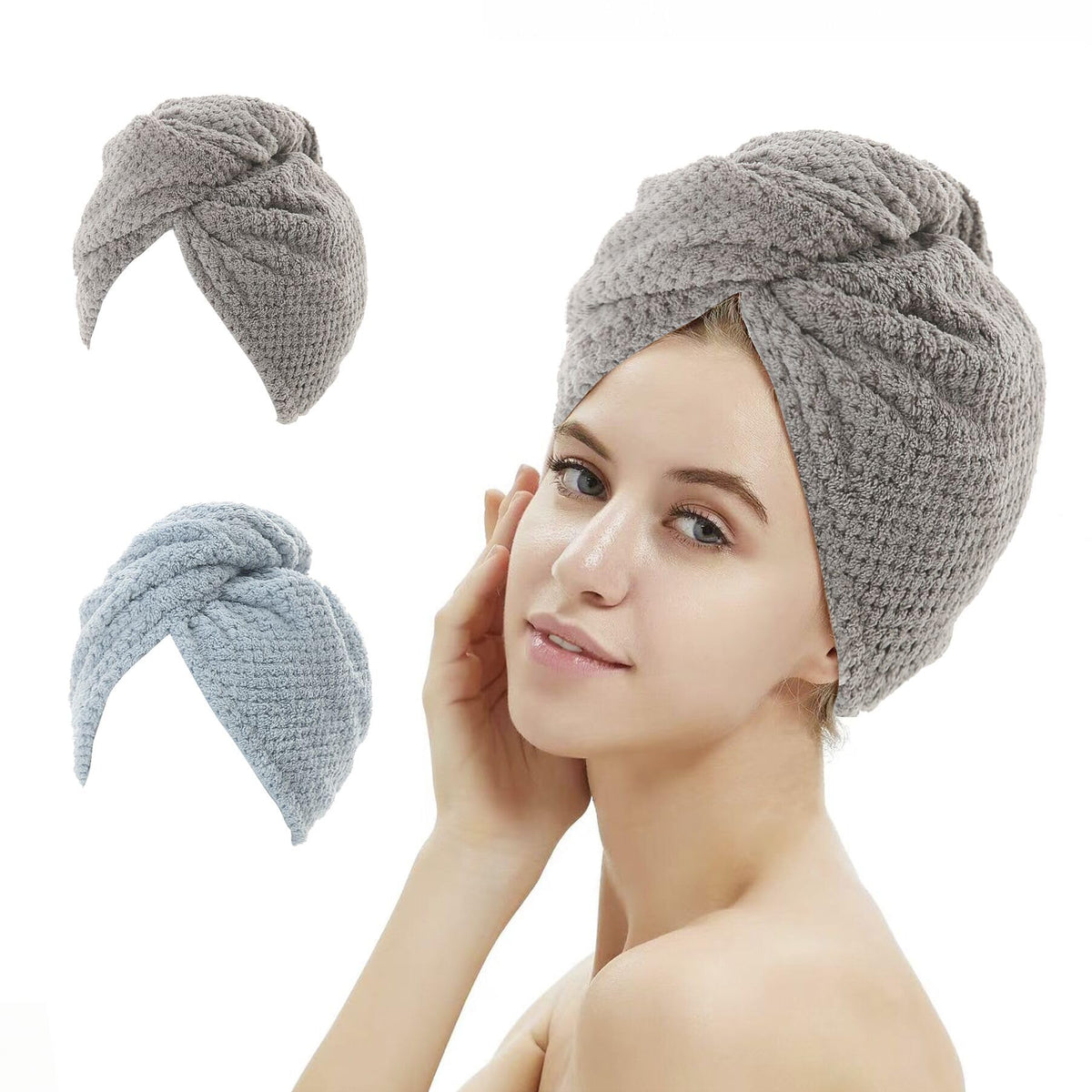 M-bestl Hair Towel Wrap in grey and blue front view