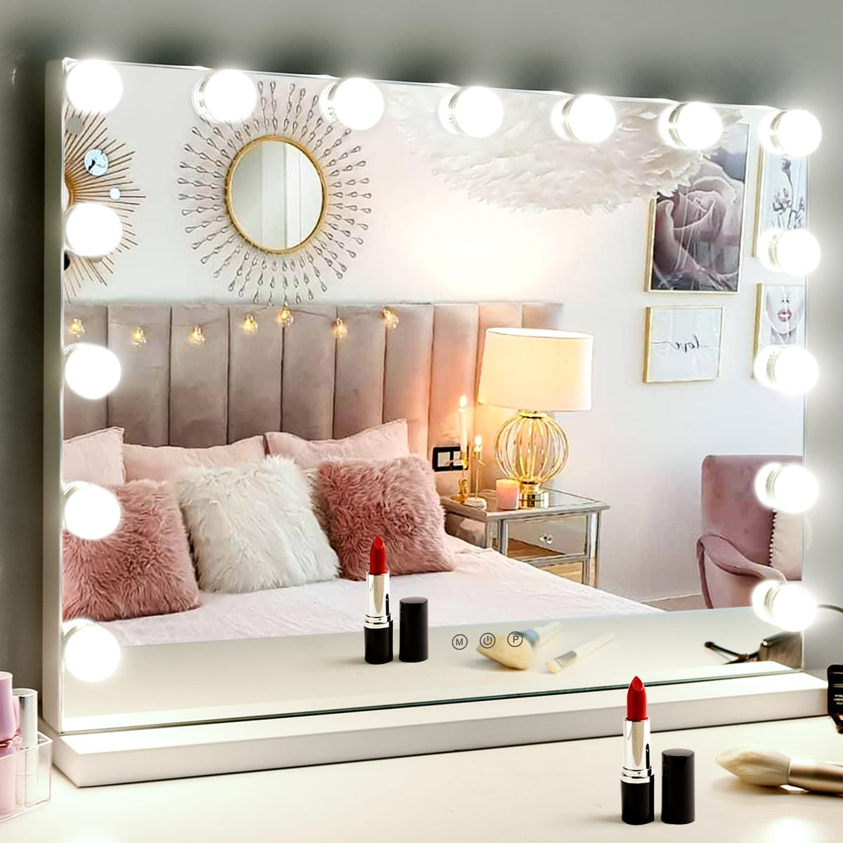 M MIVONDA Lighted Makeup Mirror front view with 15 dimmable bulbs